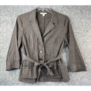 Coldwater Creek Women’s Blazer Jacket Dark Tan Linen Blend Size 10